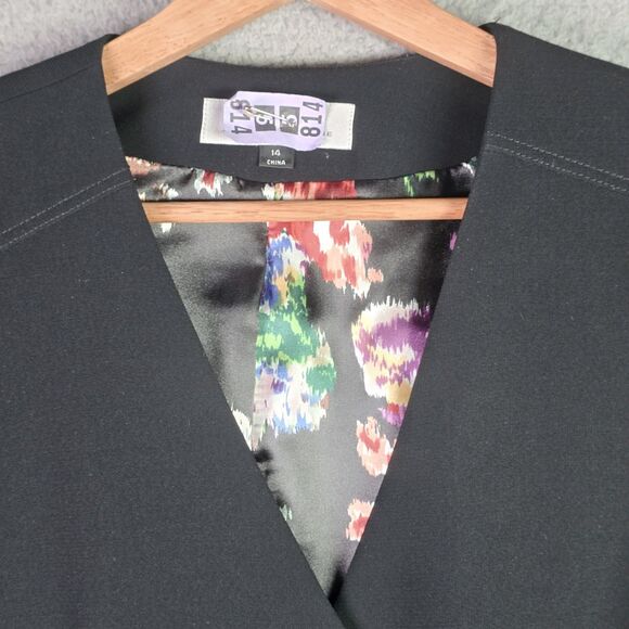 Tahari Arthur S Levine Black Floral Lined Blazer Jacket 14 Boxy Career Modern - Picture 5 of 15